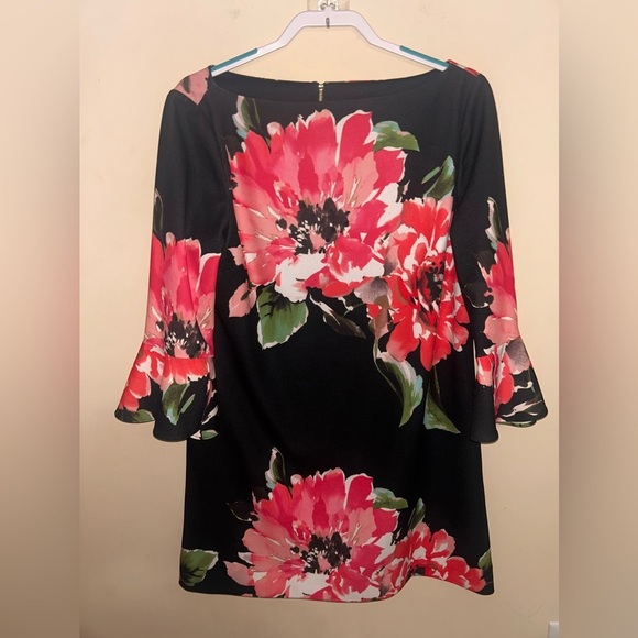 Tahari by ASL Bell-Sleeve Floral Scuba Crepe Shift Dress Size 14 - Picture 1 of 4